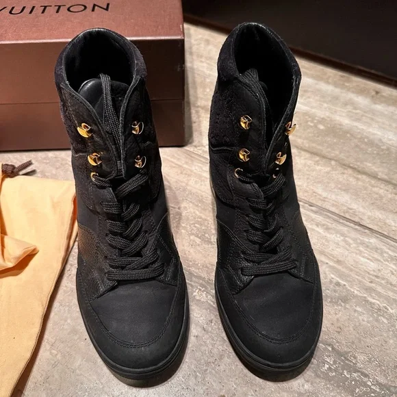 Louis Vuitton Women’s Black Monogram High Top Sneakers Size 35 - Picture 3 of 6